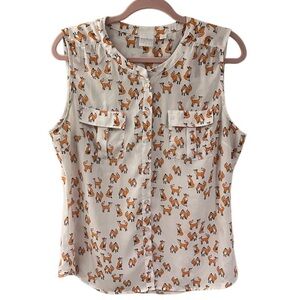 Soho Jeans Fox Print Sleeveless Button Down Blouse